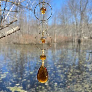 70s Retro Vibes Boho Mushroom Suncatcher Gold and Amber Colors